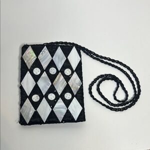 Mod by design Beaded spun silk and Natural horn evening purse